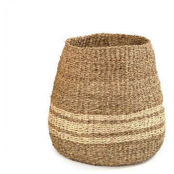 Light Striped Concave Woven Basket, Medium
