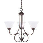 HomePlace - HomePlace 3223BZ-220 Hometown - 24 Inch Three Light Chandelier - Warranty: 1 Year Room Recommendation: DHometown 24 Inch Thr Bronze Faux White Al *UL Approved: YES Energy Star Qualified: n/a ADA Certified: n/a  *Number of Lights: 3-*Wattage:100w Incandescent bulb(s) *Bulb Included:No *Bulb Type:E26 Medium Base *Finish Type:Bronze