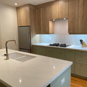 IKEA Kitchen with Custom White Oak and Sage Green Doors by Allstyle