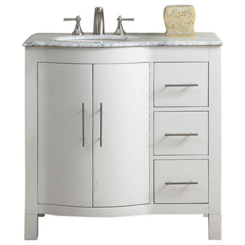 36 Inch White Bathroom Vanity with Choice of Offset Sink, Sink on the Left
