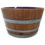 Master Garden Products - Lacquer Finished Oak Wood Half Wine Barrel, 26"x17" - This handcrafted wine barrel planter can give a rustic look to your yard or garden. This half wine barrel planter is made from recycled authentic oak wine barrels from Washington state.  Half barrels are perfect for plants that fit in a pot size 27"W x 16"H. Color may vary in the reclaimed material used. Lacquer finished. All colors shown on the pictures may vary because these are made from used wine barrels, each one is different as we get them.