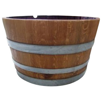 Lacquer Finished Oak Wood Half Wine Barrel, 26"x17"