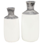 The Novogratz - Coastal White Ceramic Vase Set 38674 - Complements light and natural-toned walls, tables, counters and consoles to flatter glossy and distressed finish. Designed with felt or rubber stoppers at the base that prevent scratching furniture and table tops, as well as sliding around. This item ships in 1 carton. Standalone or in set of 2 exhibit or as a flower and other lightweight home décor holder. Suitable for indoor use only. This item ships fully assembled in one piece. This white colored stoneware vase comes as a set of 2. Coastal style. Vases have 1.80 in, and 1.60 in mouth openings.