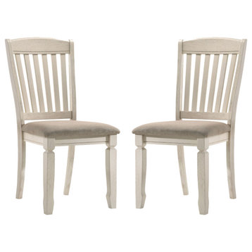 Set of 2 Tan Fabric Side Chair, Cream Finish