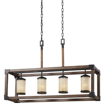 Dunning 4-Light Island Pendant In Stardust With Creme Parchment Glass