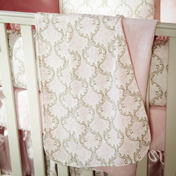 Pink and Taupe Damask Crib Blanket - Baby Bedding