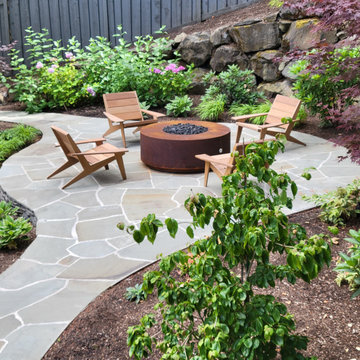 Backyard Landscape w/ Bluestone Patio & Fire Pit