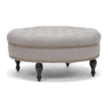 Baxton Studio Palfrey Beige Linen Modern Tufted Ottoman