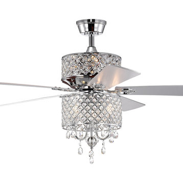 52, Indoor Chrome Reversible Ceiling Fan With Crystal Lattice Light Kit