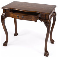 35" Brown Rubberwood Solid Manufactured Wood Writing Desk - Victorian ...
