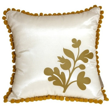 Pillow Decor - Bohemian Blossom White and Ocher Throw Pillow
