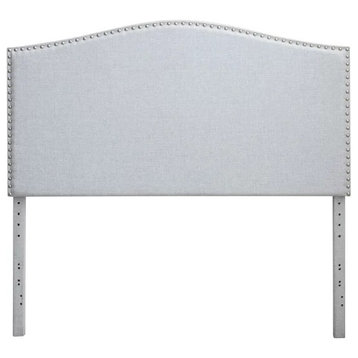 Classic Headboard, Linen Upholstery With Silver Nailhead Trim, Light Gray, King