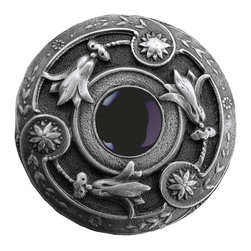 Inviting Home Inc. - Jeweled Lily Knob, Antique-Style Pewter With Onyx - Cabinet And Drawer Knobs