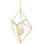 Hudson Valley Lighting - Brookfield 5 Light Lantern - Playing with shape, angles, and negative space, Brookfield takes a classic lantern form and gives it a fresh look with a vintage feel. Sharp lines combine to create a gorgeous diamond-shaped framework with clear glass panels. The delicate chainwork enhances the design's jewelry-like vibe. Whether with a single exposed bulb in the center or a five-light candelabra, this unique pendant makes a stunning statement.