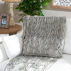 Square Embroidered Gray Decorative Throw Pillow With Staggered Fringe Trim