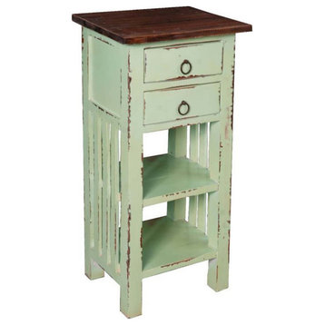 Sunset Trading Cottage Wood End Table with Drawers and Shelves in Bahama Blue
