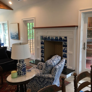 Beach House Fireplace, Blue and White Ships