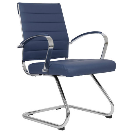 Benmar Home Leather Guest Office Chair in Navy Blue