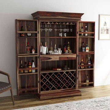 Ohio Rustic Solid Wood 76" Tall Home Wine Bar Cabinet