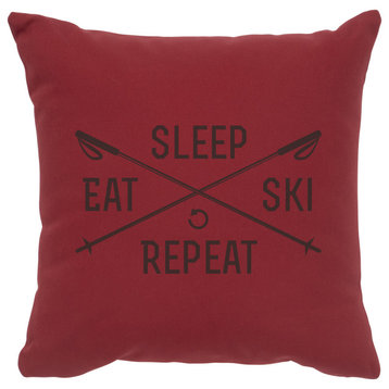 Image Pillow 16x16 Sleep,Eat,Ski,Repeat Cotton Brick