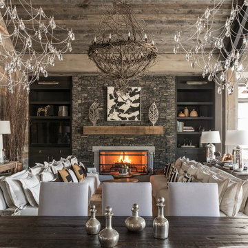 Modern Rustic Dining Room With Unique Lighting