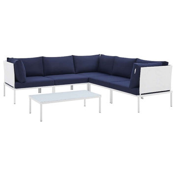 Modway Harmony 6-Piece Fabric Patio Sectional Sofa Set in White/Navy