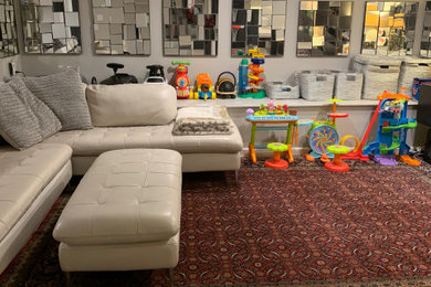 Inspiration for a transitional family room remodel in New York