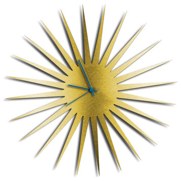 MCM Starburst Clock, Gold Blue Wall Decor