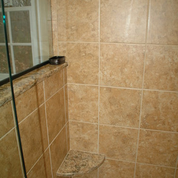 Traditional Cognac(Antique Black Glaze)Bathroom Remodel w Linen tower & mirrors