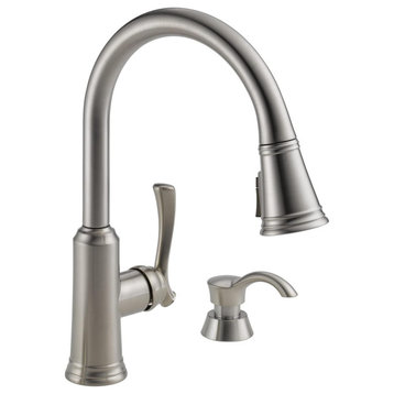 Modern Kitchen Faucet, Magnetic Docked Sprayhead & Soap Dispenser, Stainless