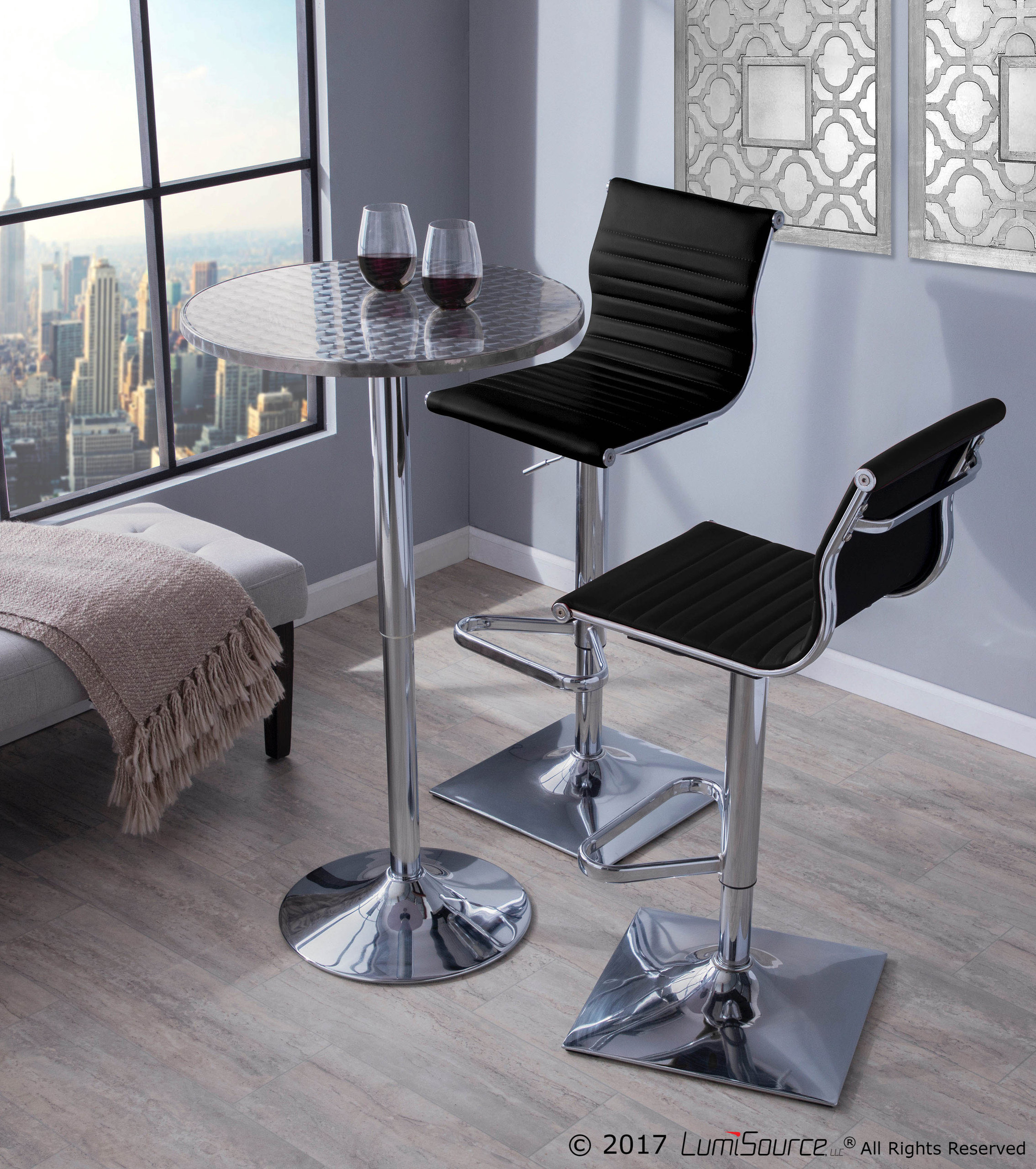 LumiSource Masters Adjustable Barstool With Swivel, Black PU Leather