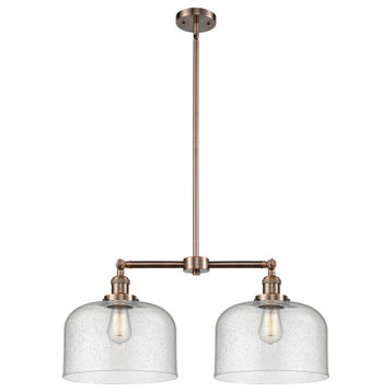 Large Bell 2-Light LED Chandelier, Antique Copper, Glass: Seedy