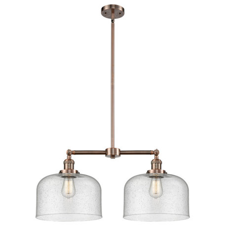 Large Bell 2-Light LED Chandelier, Antique Copper, Glass: Seedy