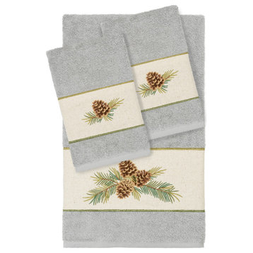 Linum Home Turkish Cotton Pierre 3-Piece Embellished Towel Set, Light Gray