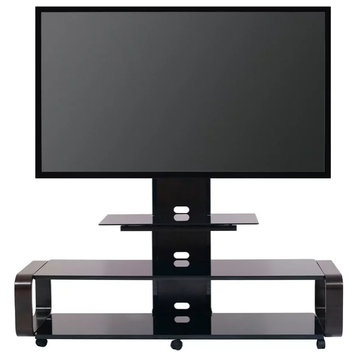 Contemporary TV Console, Mounting System & Open Compartments, Espresso/Black