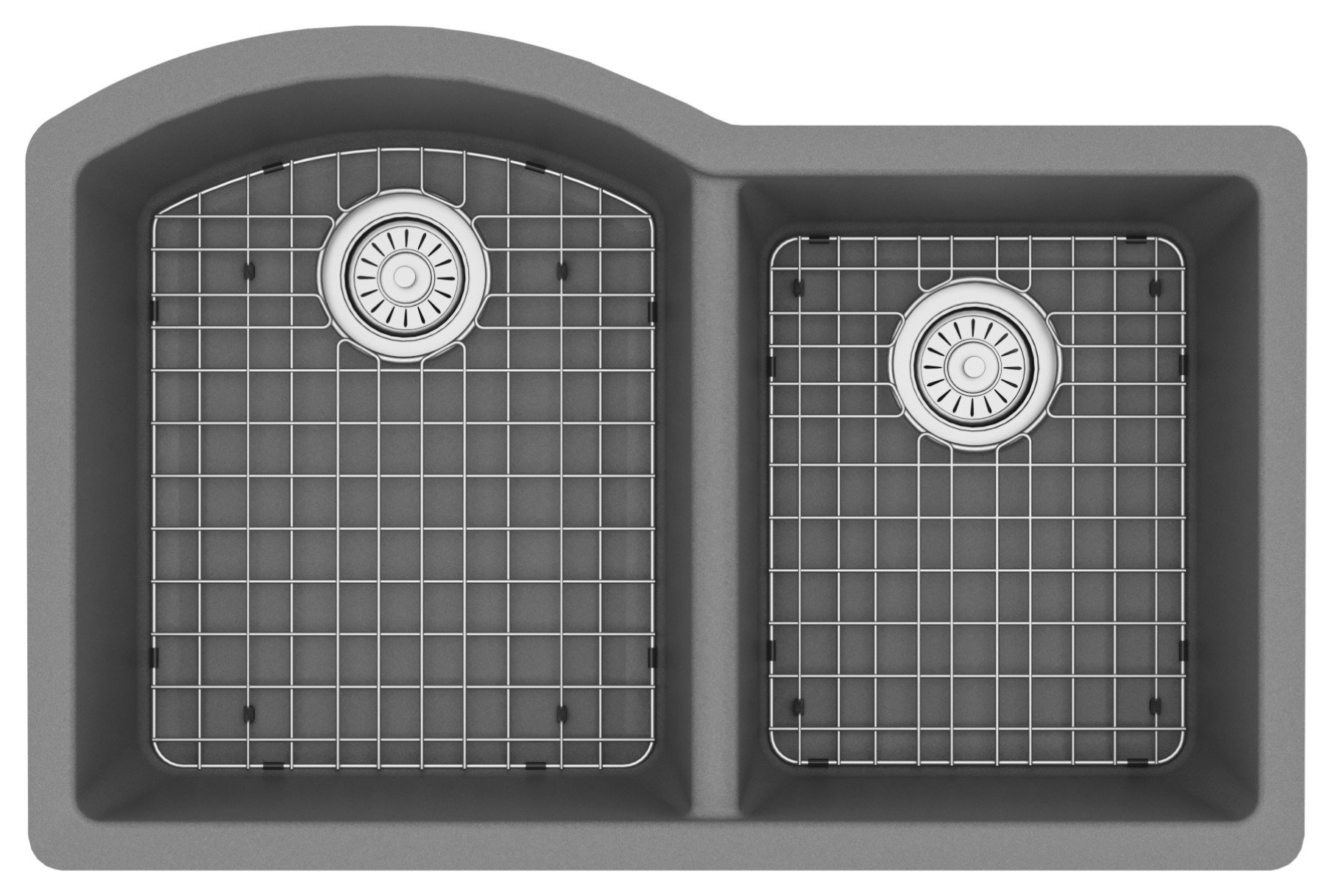 Karran Undermount Quartz 32" 60/40 Double Bowl Kitchen Sink Kit, Grey