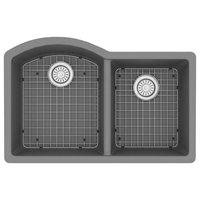Karran Undermount Quartz 32" 60/40 Double Bowl Kitchen Sink Kit, Grey