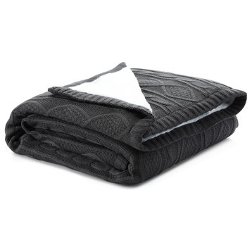 Dark Slate Gray Knitted Acrylic Solid Color Throw Blanket