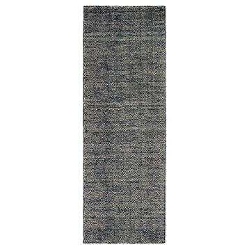 Liana Hand-Tufted Wool and Viscose Shaded Solid Charcoal/Black Rug, 2'6" x 8'