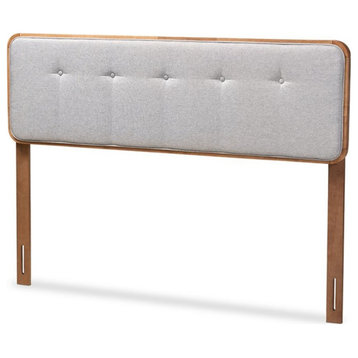Bowery Hill Mid-Century Wood Tufted Queen Headboard in Light Gray