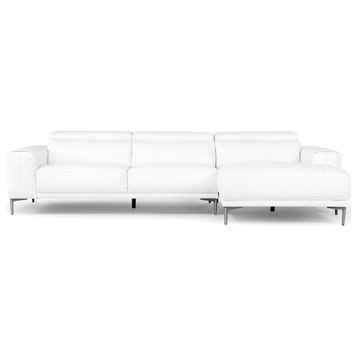 Rousso White Leather Sectional with Ratcheting Headrests, Right Chaise