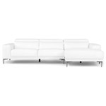 Zuri Furniture - Rousso White Leather Sectional with Ratcheting Headrests and Right Chaise - You will feel like you won the jackpot when lounging on the Rousso Sectional. The strategic construction and high-quality materials are the perfect addition to sweeten the pot on game night. The ratcheting headrests can be adjusted to your desire and can be used with ease. With the top grain leather, the buttery feeling will comfort you for many years to come. The smoked grey steel legs add a contrasting color to provide interest and is sure to be a conversation starter. Whether lounging in style or competing to gain bragging rights, there is no doubt this sectional is a clear winner.