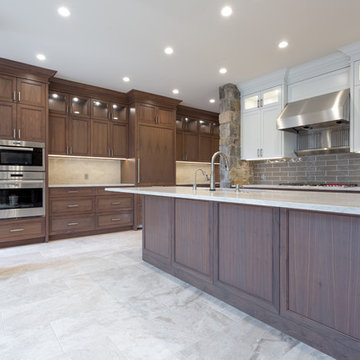 Walnut and paint two tone kitchen