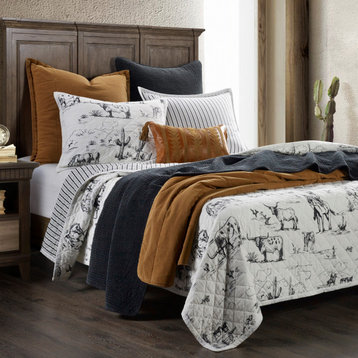 3-Piece Ranch Life Western Toile Reversible Quilt Set, King
