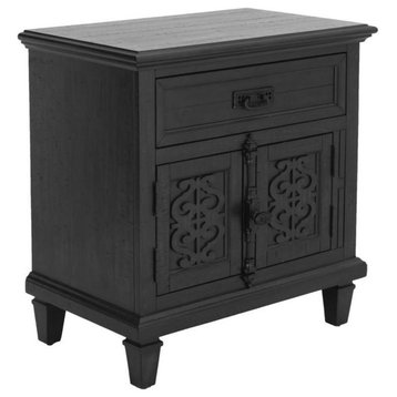 Rustic Gray Wood Nightstand with Twist Lock and 2 USB ports
