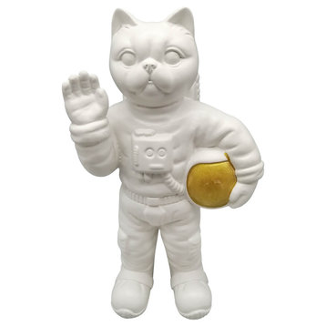 Ceramic 12", Astro Cat Deco, White/Gold