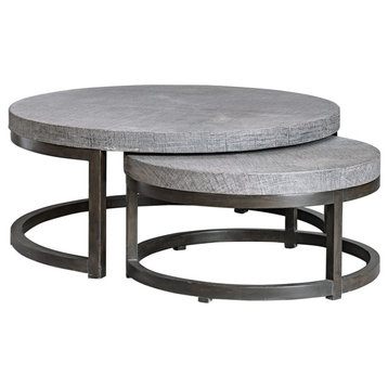 Rustic Modern Round Nesting Coffee Table Set 2 Tiered Circle Geometric Iron