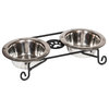 Wrought Iron Dog Bowl Holder With 1 Pint Dog Bowls, Low