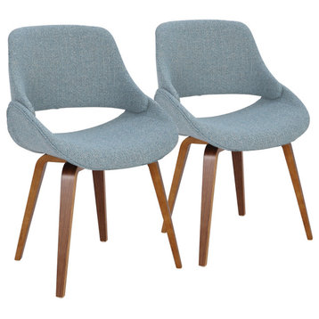 Set of 2 Mid Century Modern Dining Chair, Wooden Legs & Padded Open Back, Blue