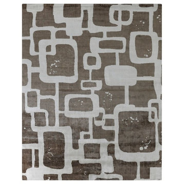 Koda Hand-Loomed Bamboo Silk and Cotton Brown/Silver Area Rug, 10'x14'